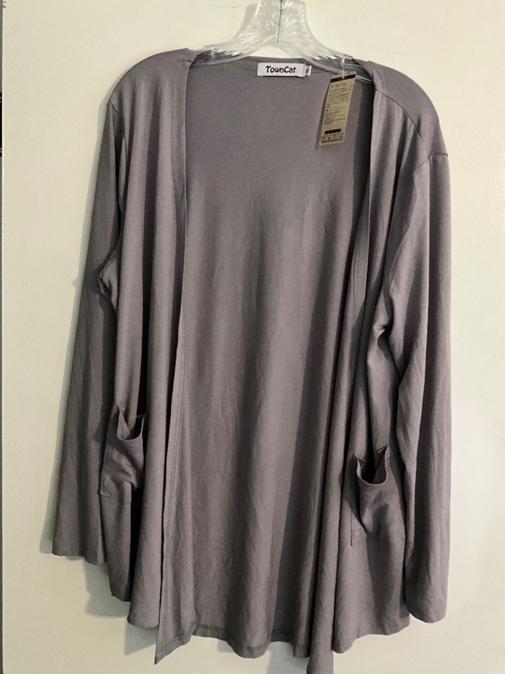 This is a‎ TownCat brand grey open-front cardigan with pockets.